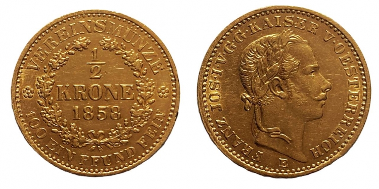 1858 E 1/2 Vereinskrone Ferenc József