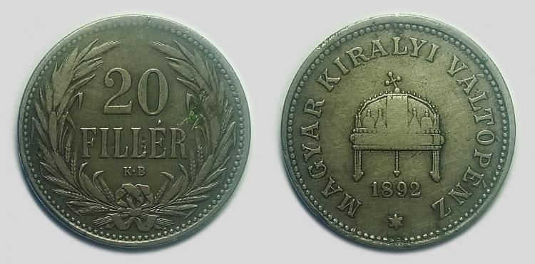 1892 Ferenc József 20 fillér KB