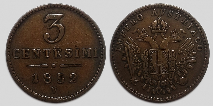 1852 Ferenc József 3 centesimi