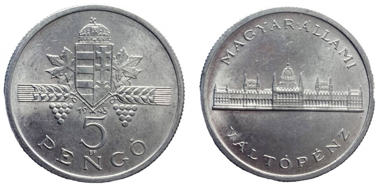 1945 Magyar Királyság 5 pengő