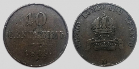 1849 10 centesimi M Ferenc József