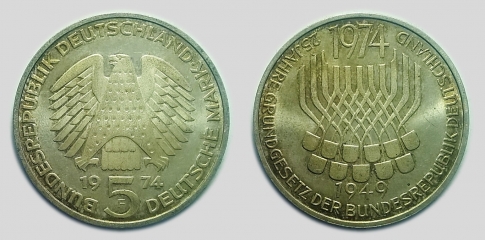 1974 Grundgesetz der Bundesrepublik Deutschland 5 mark