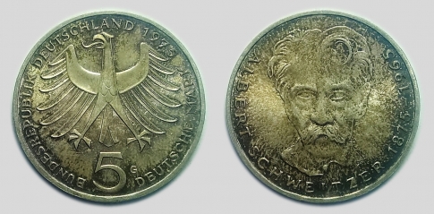 1975 Albert Schweitzer 5 márka mark