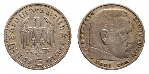 1936 Paul von Hindenburg 5 márka