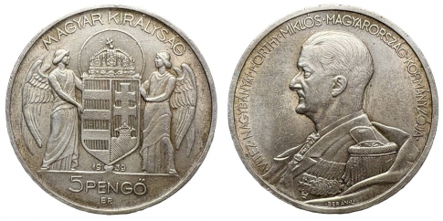 1939 Horthy Miklós 5 pengő 1939 Horthy Miklós 5 pengő